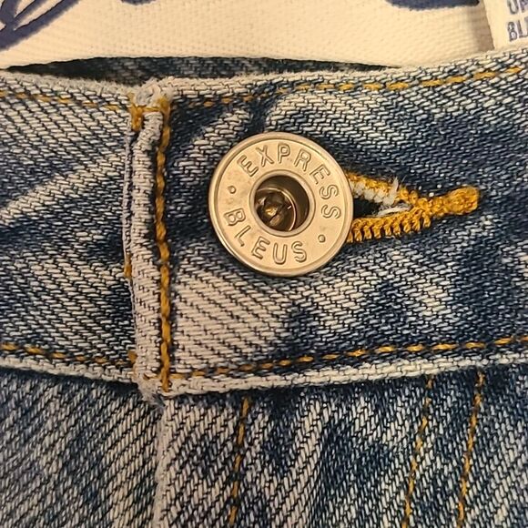 90s Express Bleus High Rise Medium wash Blue Flare Wide Leg Jeans Size 11/12 - Picture 4 of 14